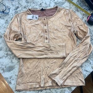 Express Gold Long Sleeve Henley Top